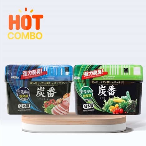 Combo siêu tiết kiêm 2 Hộp khử mùi tủ lạnh than hoạt tính và ngăn rau củ Kokubo 200g
