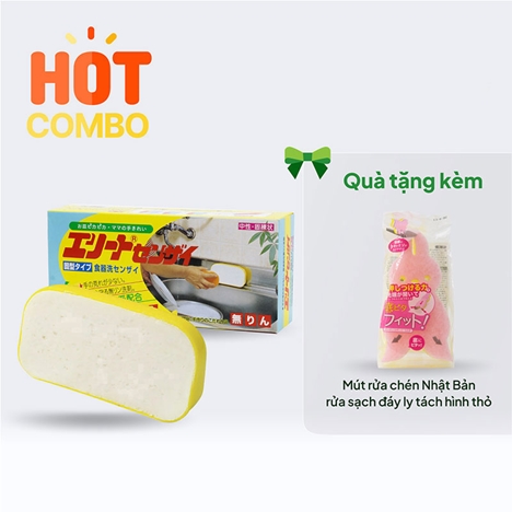 Combo siêu hời Mua Xà phòng rửa chén Nhật Bản gốc thực vật Nisshin 580g Tặng Mút rửa chén Nhật Bản