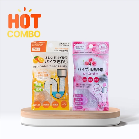 Combo siêu tiết kiêm Viên sủi thông tắc chống khuẩn khử mùi cống, ống xả, bồn rửa, bồn cầu 4gx7 hương cam và hoa hồng