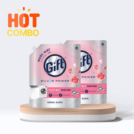 Combo siêu tiết kiêm 2 Túi Nước giặt Gift Nắng Xuân Nano bạc kháng khuẩn khử mùi 3,6kg