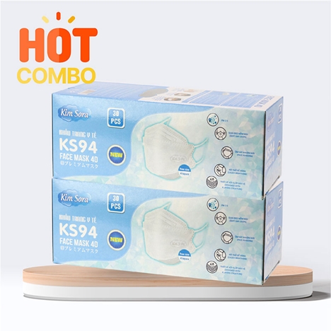 Combo siêu tiết kiêm 2 Hộp Khẩu trang Y tế Kim Sora KS94 4D 4 lớp (30 cái - Trắng)
