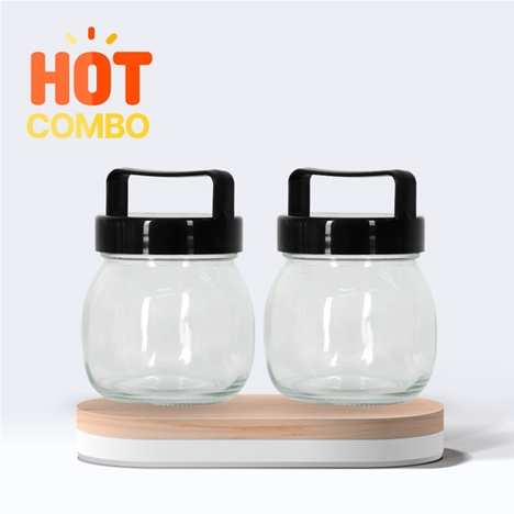 Combo siêu tiết kiêm 2 Hũ thuỷ tinh 300ml Nắp có quai cầm (Nhiều mẫu)