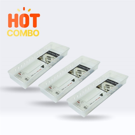 Combo siêu tiết kiệm 3 Khay đựng vật dụng, đồ dùng nhà bếp kèm tấm chia ngăn 34.8x12cm (Màu trong)