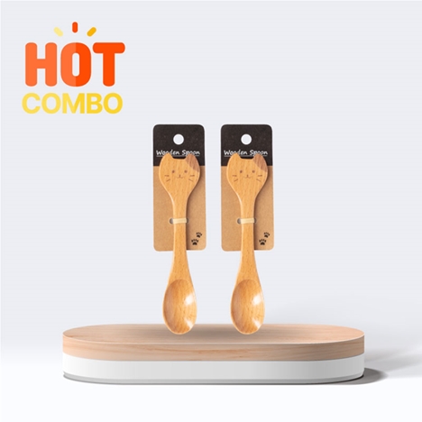 Combo siêu tiết kiệm 2 Muỗng gỗ 15cm hình mèo (Nhiều mẫu)