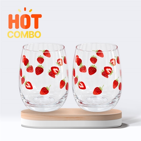 Combo siêu tiết kiệm 2 Ly thủy tinh 400ml (Hình dâu tây)