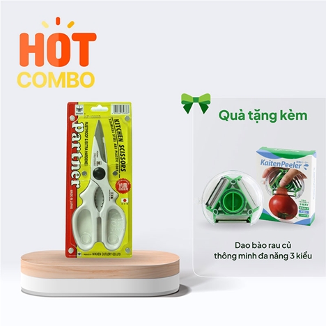 Combo siêu hời Mua Kéo làm bếp Nikken-Partner 21cm (Nhiều mẫu) Tặng Dao bào rau củ thông minh đa năng 3 kiểu