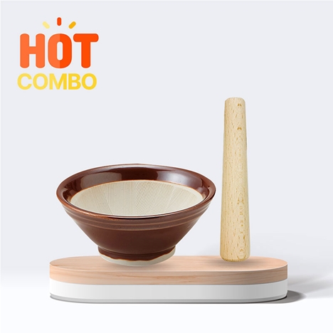 Combo siêu tiết kiệm Chày gỗ Nhật Bản 13cm và Cối Nhật Bản Suribachi 14.2cm