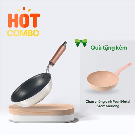 Combo siêu hời Mua Chảo chống dính cao cấp Nhật Bản Hokuriku 20cm Plateado Tặng Chảo chống dính Pearl Metal 24cm Sâu lòng