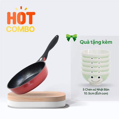 Combo siêu hời Mua Chảo chống dính đá hoa cương Pearl Metal 20cm Tặng 5 Chén sứ Nhật Bản 10.5cm (Ếch con)