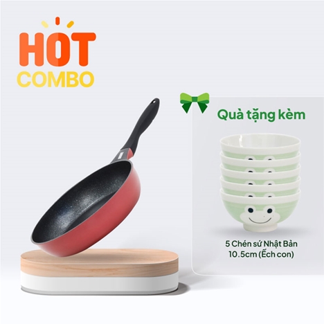 Combo siêu hời Mua Chảo chống dính đá hoa cương Pearl Metal 26cm Tặng 5 Chén sứ Nhật Bản 10.5cm (Ếch con)