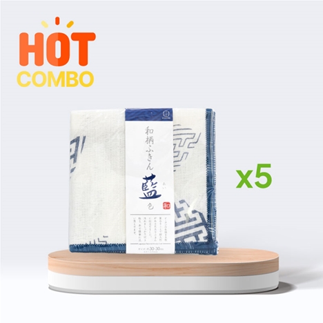 Combo siêu tiết kiệm 5 Khăn lau bếp đa năng Kokubo 30x30cm (Hoa văn Nhật Bản)