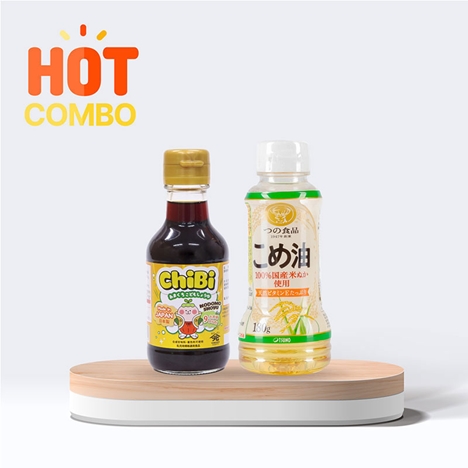 Combo siêu tiết kiệm Nước tương Chibi Nhật Bản cho bé 150ml và Dầu gạo Nhật Bản nguyên chất Tsuno 180g (196ml)