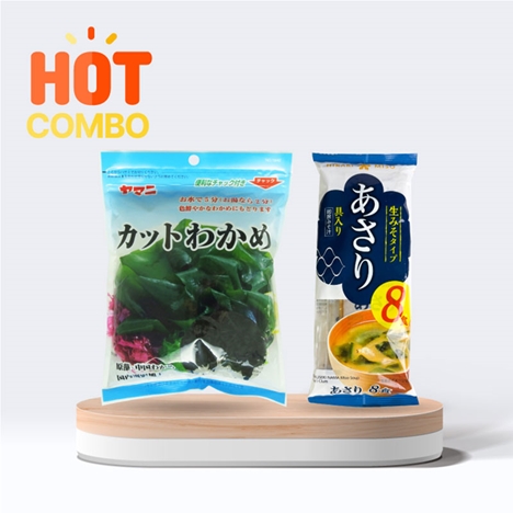 Combo siêu tiết kiệm Súp Miso sò lụa ăn liền Hikari Miso 128g (8 gói) và Rong biển cắt Wakame 40g