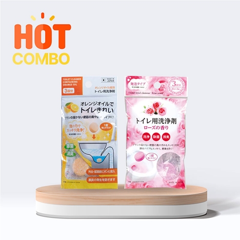 Combo siêu tiết kiệm mua Viên sủi tẩy rửa, khử mùi, kháng khuẩn bồn cầu 10gx3 viên hương hoa hồng và cam
