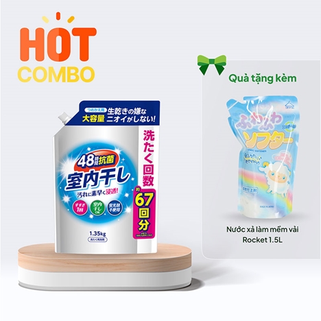Combo siêu hời mua Nước giặt kháng khuẩn khử mùi Daiichi hương hoa túi 1.35kg tặng Nước xả làm mềm vải Rocket 1.5L