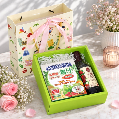 Giftset 20/10: TPBS:Bột mầm lúa mạch non Kenkogen trái cây lợi khuẩn Omega 3 Canxi D 24 gói và Giấm táo Organic Uchibori 360ml